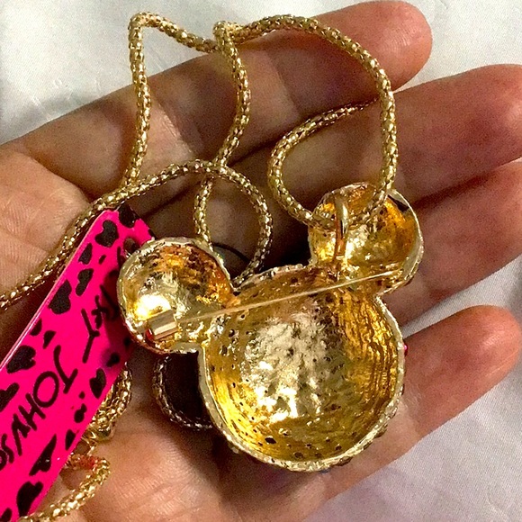 Betsey Johnson. Gold Tone Colorful Rhinestones Mickey Brooch/Necklace - Picture 6 of 10